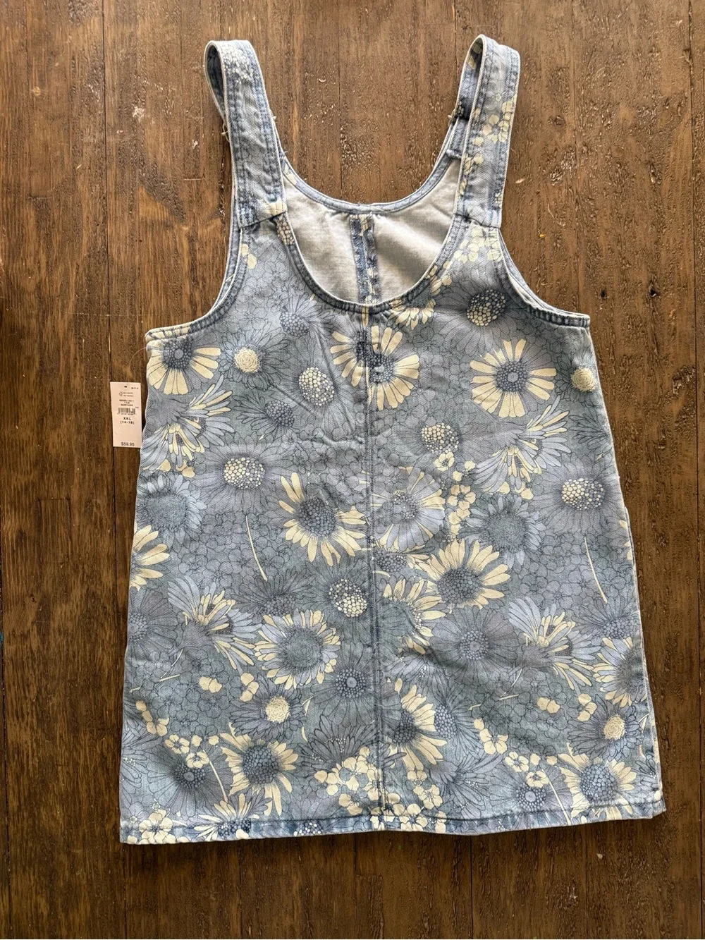 GAP Girls Floral Denim Pinafore - Light Blue and Cream Size XXL 14-16